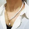Collar Coreano Ins Cyber Celebridad Elegante de una Sola Capa con Hebilla de Perla de Forma Especial Marca de Moda Europea y Americana Collar Sencillo Cadena para Clavícula para Mujer