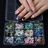 Decoraciones Mixtas para Uñas de 12 Compartimentos con Moños, Cintas, Camelias, Perlas, Forma de Luna de Fondo Plano, Decoraciones de Uñas Transfronterizas Coloridas