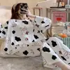 Pijamas para Mujer, Pantalones de Manga Larga para Otoño, Pijamas Sueltos de Dibujos Animados con Cuello Redondo, Trajes de Ropa para el Hogar para Mujer, Venta al por Mayor Directa de Fábrica