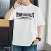 Camiseta de Manga Corta de Algodón Puro Pesado Americano 260g para Hombre Verano Moderna Estampada de Media Manga Cuello Redondo Blanca Top
