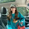 Moletom Fino Estilo Preguiçoso Desenho Animado Grafite para Mulheres Primavera e Outono 2025 Retrô Americano Barriga Coberta Solta para Meninas