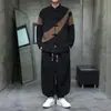Novo Conjunto de Roupa Tang Patchwork de Cor Contrastante Chinesa para Homens Outono Veludo Cotelê Estilo Nacional Gola Alta Botão Rã Retro Conjunto Casual de Duas Peças
