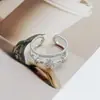 Nuevo Anillo Abierto de Zirconia Azul Océano con Flor de Moda Lujo Ligero Versátil Temperamento Nicho Exquisito de Gama Alta para Mujeres