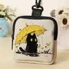 Bolsa para Monedas Gato con Paraguas Amarillo Cuero Artificial Impermeable Piel Sintética Cremallera Bolsa de Almacenamiento Multifuncional Mini Bolsa para Auriculares