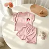 Conjunto Nuevo de Camiseta con Rayas de Cereza para Niños, Nuevo Conjunto de Ropa para Niñas Pequeñas, Conjunto de Dos Piezas, Ropa para Niñas Estilo Ins