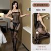 Lencería sexy europea y americana de talla grande, monos negros a cuadros, tirantes, medias rasgadas a mano, pijama transparente de hermana real con entrepierna abierta.
