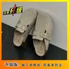 Moda Primavera e Outono 2025 Sapatos Birkenstock Slip-On Confortáveis de Sola Grossa com Biqueira Totalmente em Strass Meias-Pantufas para Mulheres para Uso ao Ar Livre