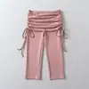 Pantalones Capri de Yoga para Mujer para Entrenamiento, Correr, Pilates, Cubre Glúteos, Fitness, Cintura Alta con Cordón y Conjunto de Tirantes Halter