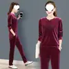 Conjunto de Veludo Duas Peças Feminino Plus Size 100kg Moda Fashionável Solta Casual Estilo Coreano Primavera/Outono Novo