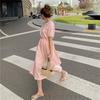 Verano 2026 Nuevo Estilo Coreano Corte Holgado Cubriendo Imperfecciones Adelgazante Fresco Color Sólido Vestido Largo Casual Vestido de Cintura Acampanada para Mujer Venta al por Mayor