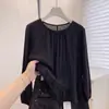 Camisa Amarela Raglan Manga Longa Feminina 2026 Outono Inicial Novo Estilo Tamanho Grande Meninas Cheinhas Top com Barra Franzida que Cobre a Barriga