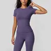 Juyitang Ropa de Yoga de Verano Adelgazante Tops Deportivos para Correr y Fitness Conjunto de Dos Piezas de Color Sólido con Mangas Cortas para Mujer