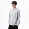 Camiseta de Manga Larga con Cuello Redondo de Algodón Puro para Hombre, Color Sólido, Holgada, Capa Base Casual, Pulóver Superior, Comercio Exterior Transfronterizo Amazon
