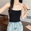 Camisola de punto de color contrastante ropa interior de verano estilo dulce y picante francés top corto sin mangas único chic para usar como prenda exterior