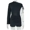 Mono Corto Deportivo Bodycon de Color Sólido para Mujer, Estilo Europeo y Americano, Comercio Exterior, con Diseño Asimétrico de Manga Larga a un Hombro