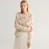 Suéter de mohair con estampado floral de estilo suave para mujer, 26 otoño nuevo en ropa para mujer, top de punto sin hombros con cuentas