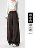 Pantalones casuales de punto de pierna ancha, holgados, casuales, con caída, corte slim, de cintura alta, color café, para mujer, primavera/otoño 2026