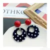Pendientes Vintage de Moda Puntos de Ola Blanco y Negro Flor Roja Cuadrada Estilo Hong Kong Pendientes Blancos Ola Hueca Flor Ear Clip