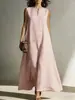 Estación Primavera/Verano 2026 Estación Independiente de Amazon Nuevo Vestido Casual Simple de Estilo Europeo y Americano para Mujer sin Mangas con Bolsillos