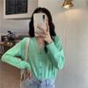2022 Novo Cardigan com Decote em V Top Curto Exterior Início da Primavera Casaco Fino Manga Longa Malhas de Seda de Gelo para Mulheres Primavera