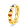 Anillo de Acero de Titanio de 4 mm de Ancho con Baño de Oro de 18 Quilates, Estilo Preppy, Joyería con Estampado de Perro Arcoíris Fresco y Dulce, Seis Colores, Nuevo Producto Transfronterizo para Mujer