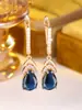 Venta Caliente Transfronteriza Europeos y Americanos Lujo Ligero Gota de Agua Circonita Morada Aretes de Botón Banquetes Piedras Preciosas de Colores Incrustado Circonita Aretes Largos Colgantes