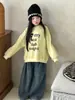 Calça Jeans Retrô Americana Yuyu Princess para Meninas, Calça Larga Solta e Fluida, Calça Longa Infantil com Estilo Desgastado e Relaxado