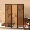 Tela de bambu para divisória de sala de chá, divisor de sala de estar trançado de bambu, tela dobrável de madeira maciça estilo chinês tradicional com sombra de bambu para divisória de sala de estar