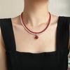 Collar Colgante Cadena Doble Clavícula Vintage Vitreous Rojo Paloma Rojo Ágata Calcedonia Cristal Artificial Perla
