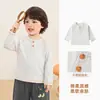 Camiseta de manga larga con medio botón y bloques de color Kaka Panda para niños, ropa de otoño para niños, top de otoño para niñas, camiseta básica para bebé