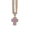 Collar de Cruz de Diamantes Completo Transfronterizo Europeo y Americano para Mujer, Colgante de Diamantes Coloridos Hip-Hop, Cadena para Clavícula, Moderna y Tendencia Cadena Cubana para Hombre