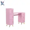 Mesa de Uñas Rosa en Forma de L Personalizada de Fábrica con Almacenamiento en Cajón Esquina de Salón Escritorio Multifuncional para Salón de Uñas