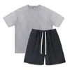 Camiseta Oversize Tamanho Americano Transfronteiriça Algodão Puro Lavada Desgastada Conjunto de Camisetas Lavadas Desgastadas Retrô Shorts de Manga Curta