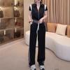 Traje de Estilo Deportivo de Moda Popular Europea Nuevo Cárdigan Azul con Cremallera Top de Manga Corta que Reduce la Edad Conjunto de Dos Piezas para Mujer