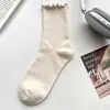 Meias Brancas de Cano Médio para Mulheres, Estilo Fino de Início de Outono, Meias Longas com Borda Dobrada e Bolinhas, Estilo Ballet Coreano, Meias de Maternidade Sem Costura com Barra Solta