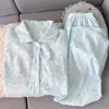 Pijama de Gaze de Algodão Puro com Desenho de Dachshund e Nuvem para Mulheres 2026 Novo Outono/Primavera Mangas Longas Cardigan Roupa de Casa Verão