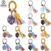 Colgante de corazón de cristal natural transfronterizo, bolsa de cuerda trenzada DIY estilo europeo y americano y accesorios para coche, llavero de jade natural