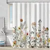 Cortina de ducha de flores y plantas venta directa transfronteriza planta pastoral fresca simple flor impermeable a prueba de humedad poliéster cortina de aislamiento