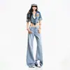 Jeans Acampanados de Tencel Naranja Infantil # Frescos y Transpirables para Mujer, Corte Delgado, Favorecedores, Caída Suave, Pantalones Casuales Versátiles de Longitud Completa.