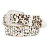 Fivela de Cinto Feminino Estilo Punk Estampa de Leopardo Conjunto de Três Peças com Pedras Strass Embutidas Cinto de Calça Decorativo com Rebites Personalizados da Moda para Mulheres