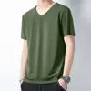 Camiseta de Verano para Hombre de Algodón Puro con Cuello en V de Manga Corta, Estilo Coreano Slim, Versátil, Transpirable, Casual, Color Sólido, Nueva 2025, Camiseta Básica