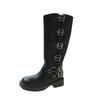 Botas de cowboy ocidentais marrons femininas, mas botas longas até o joelho, fivela de cinto de metal, salto grosso, sola grossa, botas altas de cavaleiro, botas simples