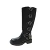 Botas vaqueras western marrones para mujer, botas largas hasta la rodilla con hebilla de cinturón metálica, tacón grueso, suela gruesa, botas de montar de tubo alto
