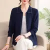 Cardigan de Punto con Cremallera y Cuello Solapa Nuevo Estilo Primavera y Otoño para Mujer, Mamá de Mediana Edad, Suéter Exterior Holgado y Elegante