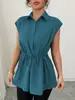 2026 Transfronterizo Europeo y Americano Amazon Moda Holgado con Cinturón de un Solo Botón Color Sólido Cuello Polo Manga Corta para Mujer