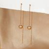 Estilo coreano acero inoxidable acero de titanio color que no se desvanece cuentas doradas cuentas redondas gorro borla línea pendientes largos líneas para la oreja pendientes sencillos