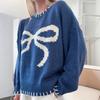 Amazon Transfronterizo Suéter de Punto Jacquard con Lazo para Mujer Otoño e Invierno Estilo Perezoso Holgado Cálido y Cómodo Suéter