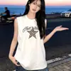 Chaleco deportivo sin mangas con estampado de letras retro americano, estilo pareja de verano, camiseta de algodón puro, top de longitud media estilo callejero