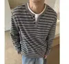 Nueva camiseta de rayas de manga larga con cuello redondo para hombre de primavera, moderna y versátil para otoño, top casual de manga larga, elegante capa base