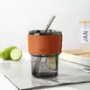 Taza de Bambú Estilo Nuevo, Vaso de Vidrio para Oficina con Tapa y Popote, Taza de Café de Apariencia Elegante para Mujeres, Vaso para Beber para el Hogar y Estudiantes